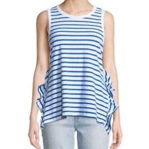 Current/Elliott Top Size XS Blue & White Stripe Side Split Ruffle Tank